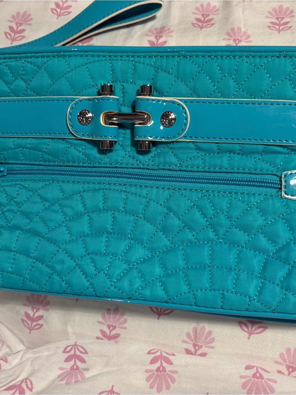 Vera Bradley Turquoise Quilted + Patent Trim Wristlet Clutch - Picture 2 of 12